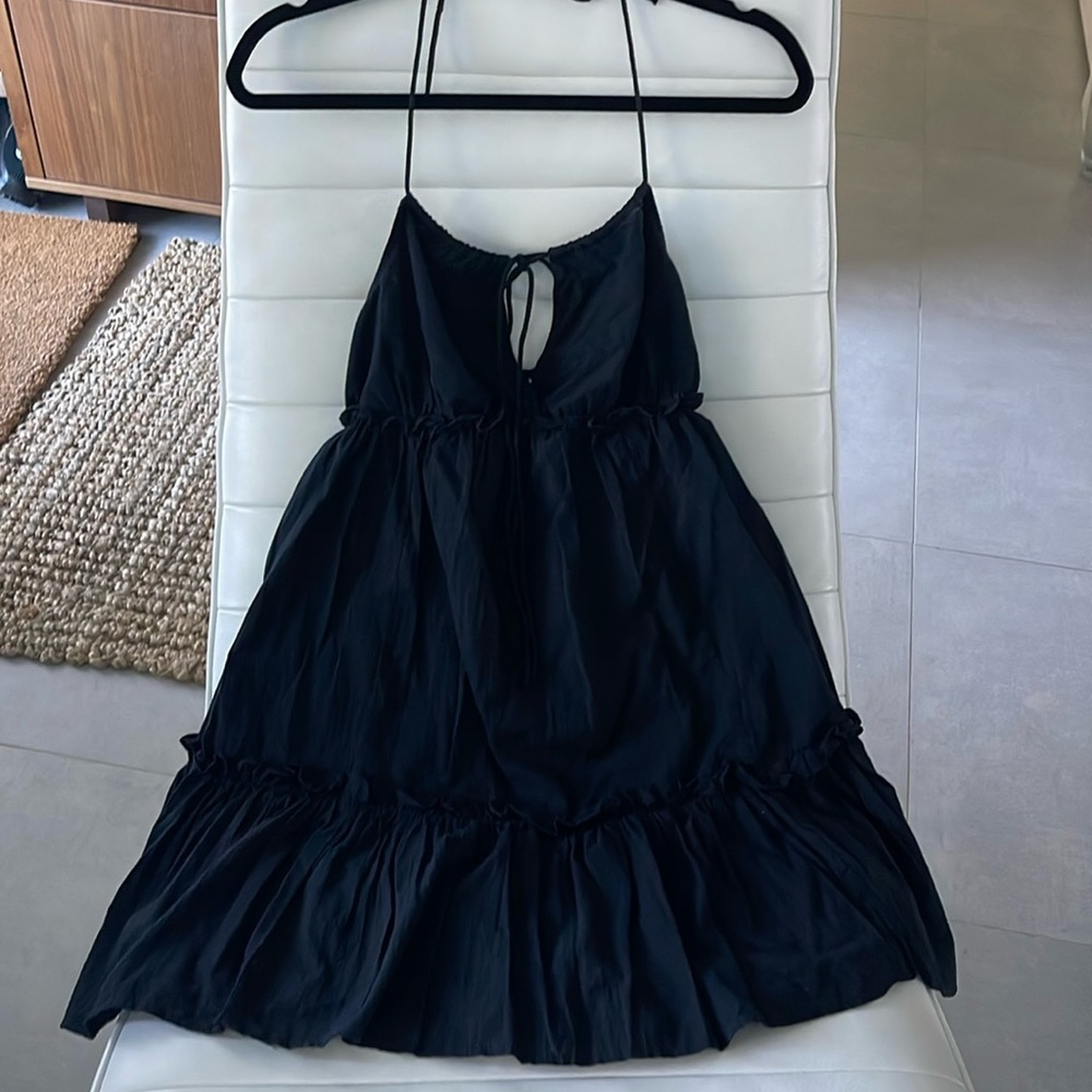 Women XS Black flared tiered dress with versatile straps lined elastic summer
